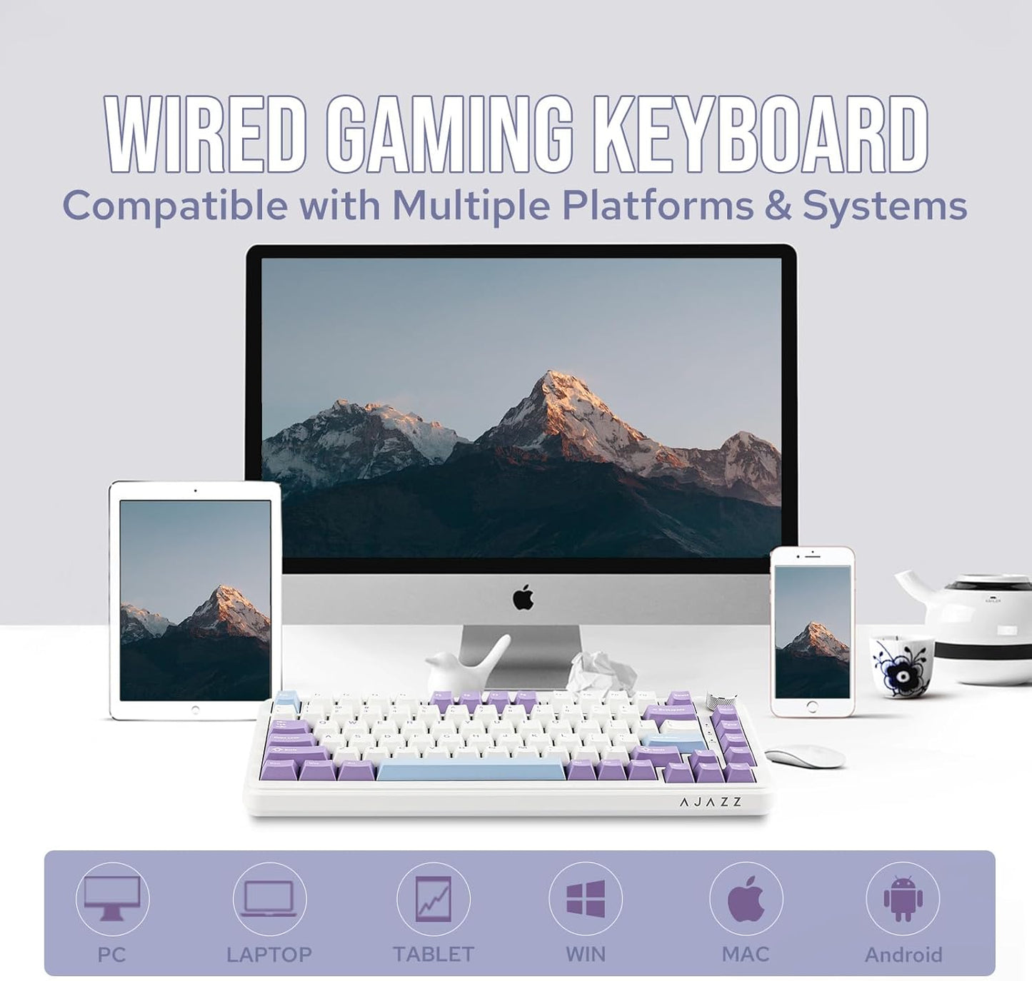 AJAZZ AK820 MAX HE Hall Effect Magnetic Gaming Keyboard, Adjustable Actuation, 8KHz Polling Rate, Wired Rapid Fast Keyboard, Creamy Gasket, RGB Backlight, NKRO for Win/Mac (White)