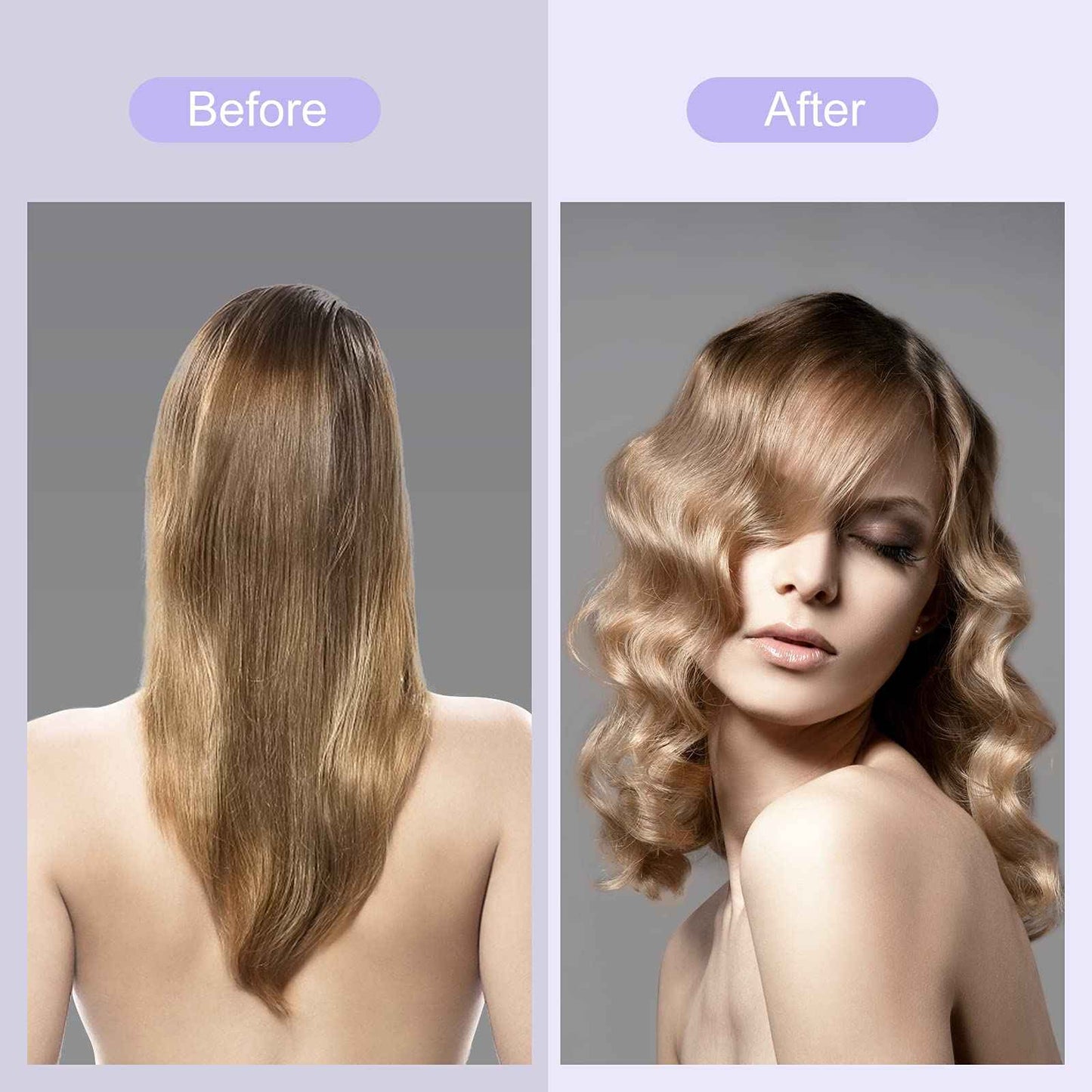 32mm Aima Beauty Big Wave Curling Iron Mermaid Hair Waver 3 Barrel Hair Crimper LCD Display Extra Long Barrel Multiple Temperature Negative Ionic Fast Heat Up (Purple)