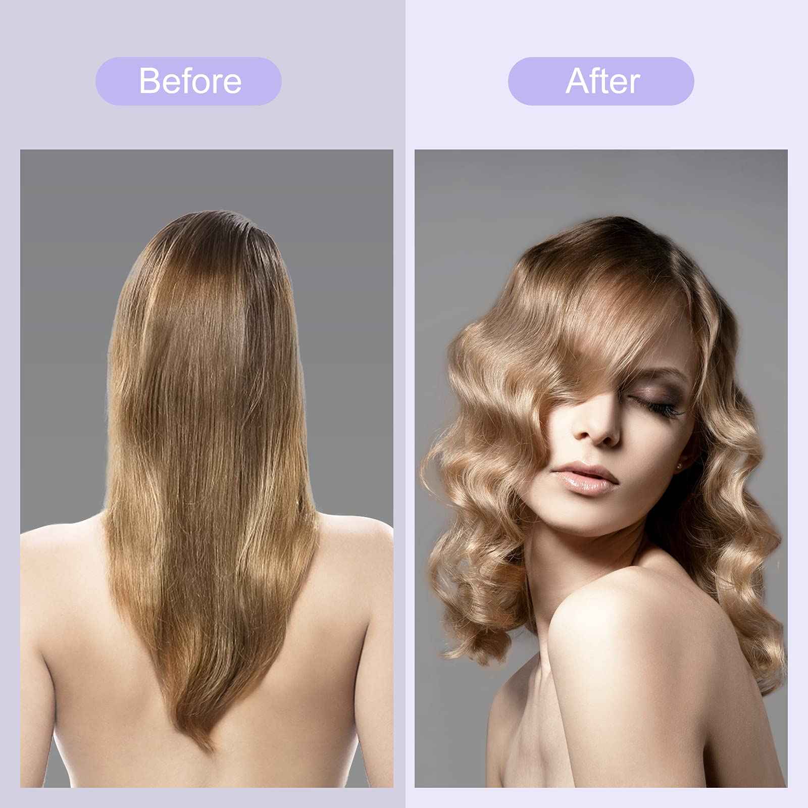 32mm Aima Beauty Big Wave Curling Iron Mermaid Hair Waver 3 Barrel Hair Crimper LCD Display Extra Long Barrel Multiple Temperature Negative Ionic Fast Heat Up (Purple)