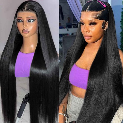 ediere Straight Lace Front Wigs Human Hair 200 Density HD Lace Front Wigs 28 Inch Straight Hair Wig with Baby Hair Virgin Straight Lace Frontal Wig Human Hair Natural Black