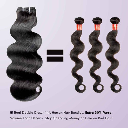 AUROO 14A Raw Bundles Human Hair Body Wave, 100% Indian Virgin Raw Hair Bundles Wavy Long Lifespan No Shedding Double Drawn Premium Full-Bodied Quality Quick Weaves #Natural Black (14 14 14 Inch)