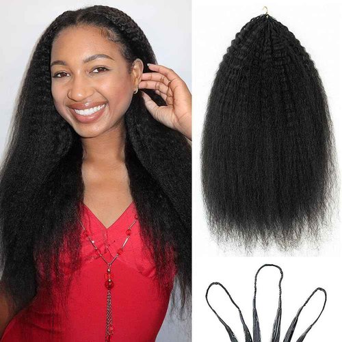 Feather Crochet Hair Kinky Straight Human Hair For Black Women Pre-Separated Knotless Invisble Micro Loop Hair Extensions Crochet Human Hair For Braiding 16inch 120g