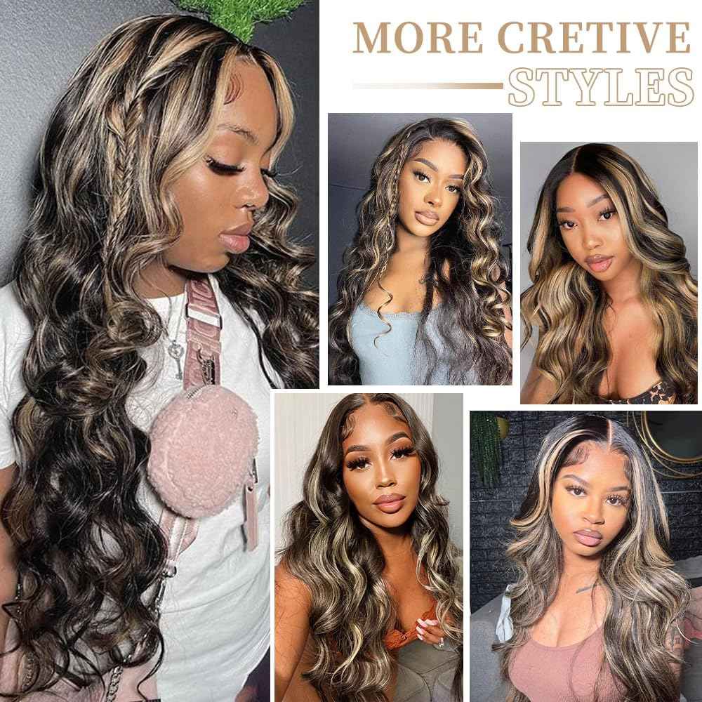 22Inch 1b/27 lace front wig human hair 13x4 200% Density Body Wave Balayage Wig Human Hair HD Transparent Lace Glueless Wig Highlight Colored Wig Pre Plucked HD Lace Frontal Wigs