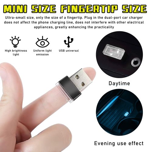 Augeny 4 PCS USB LED Car Interior Atmosphere Lamp, Plug-in USB Decor Night Light, Portable Auto Ambient Lighting Kit, Universal Vehicle Interior Accessories for Most Cars (2 Red+2 Ice Blue)