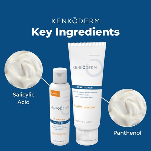 Kenkoderm Psoriasis Total Body & Scalp Bundle for Hair & Skin Care, Moisturizing Cream, 10 oz, Dead Sea Mud Soap & Mineral Salt Soap, 4.25 oz, Salicylic Acid Shampoo, 4 oz & Conditioner 8 oz
