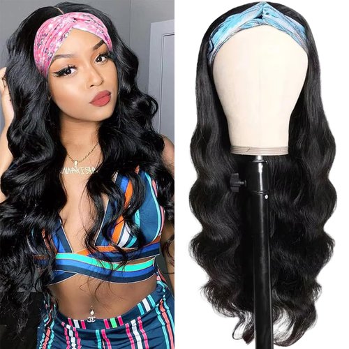Body Wave Headband Human Hair Wig 22 Inch Headband Half Wigs Human Hair 10A Brazilian Glueless Human Hair Wigs None Lace Front Wigs Virgin Curly Human Hair Wigs 150% Density Natural Color