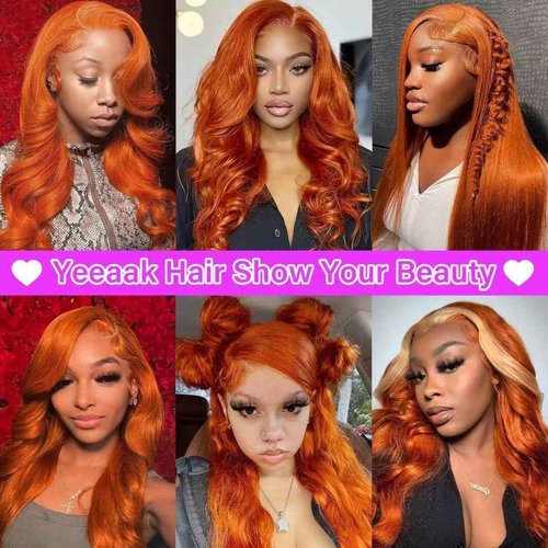 Yeeaak Ginger Lace Front Wigs Human Hair 13X6 Orange Ginger Body Wave HD Lace Frontal Wigs for Women Glueless Auburn 350 Color Pre Plucked Natural Hairline 180% Density Super Soft 22 Inch