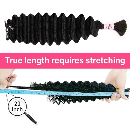 Human Braiding Hair for Boho Braids, 100 Percent Wet and Wavy Human Hair for Boho Knotless 12A Deep Wave Boho Human Braiding Hair Curly Hair Extensions 100g 2 Bundles Natural Color