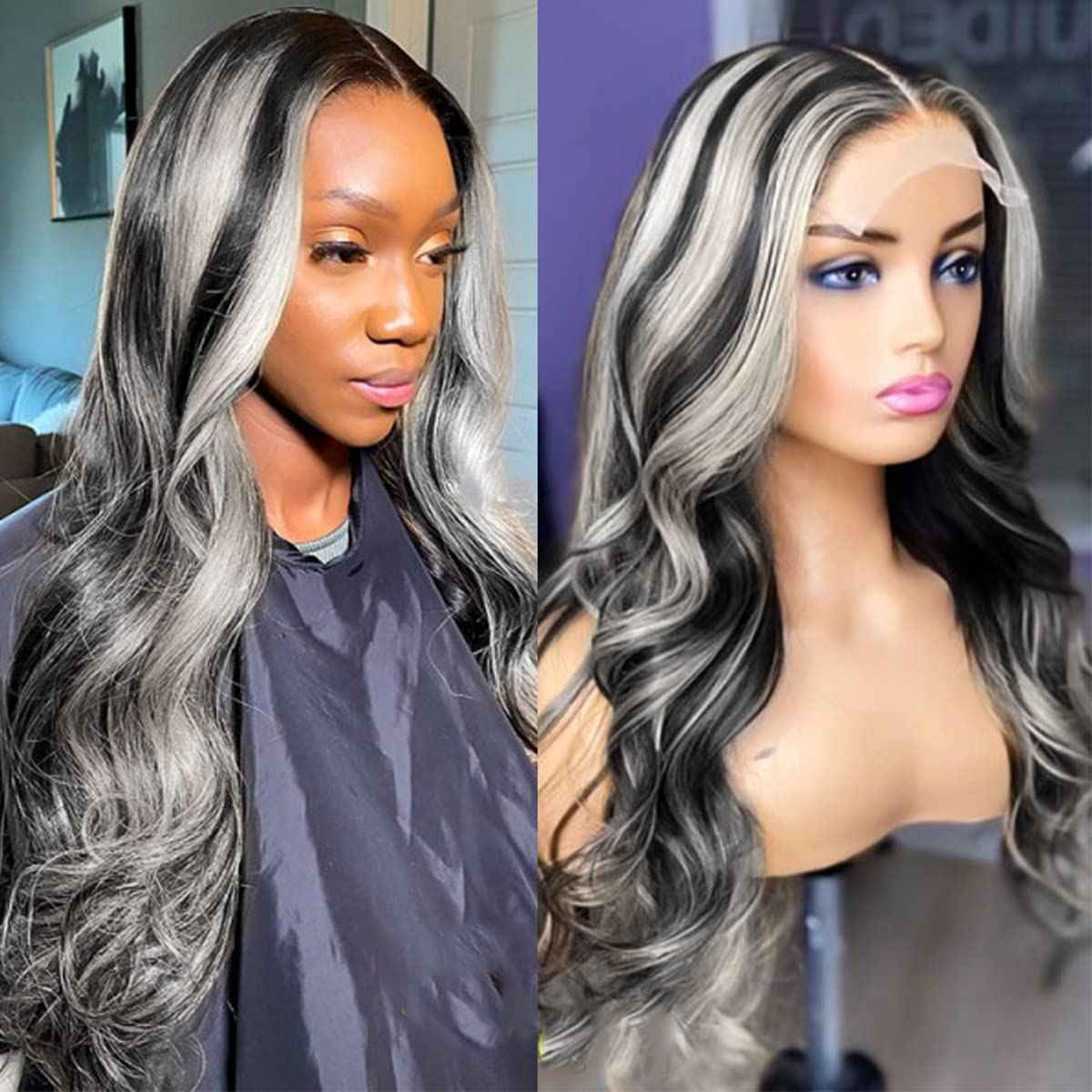 Habiliana Bundles Human Hair 26 28 30 Inch Body Wave P1B/GREY Human Hair Bundles 11A Unprocessed Brazilian Virgin Quick Weave Hair Extensions for Black Women