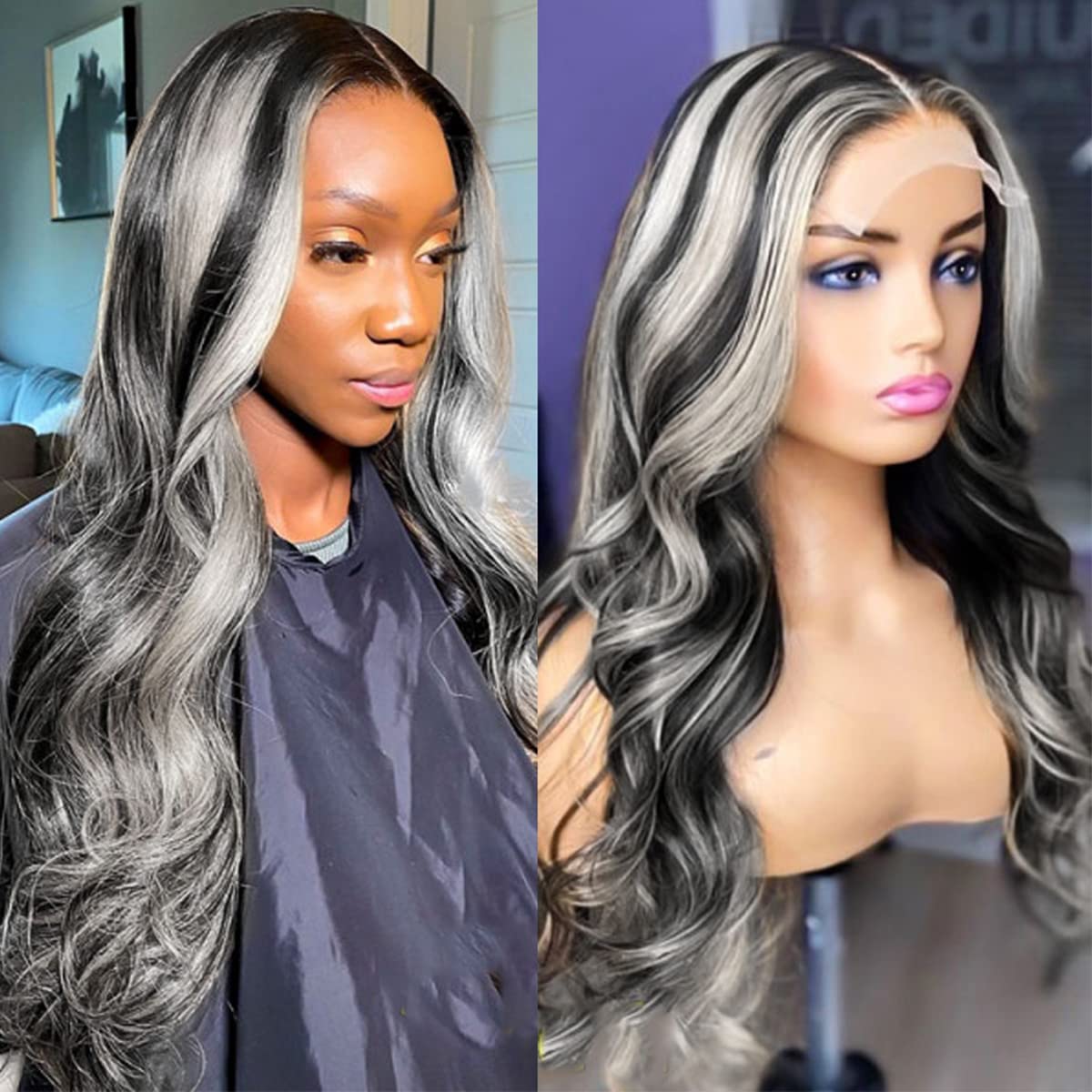 Habiliana Bundles Human Hair 16 18 20 Inch Body Wave P4/GREY Human Hair Bundles 11A Unprocessed Brazilian Virgin Quick Weave Hair Extensions for Black Women