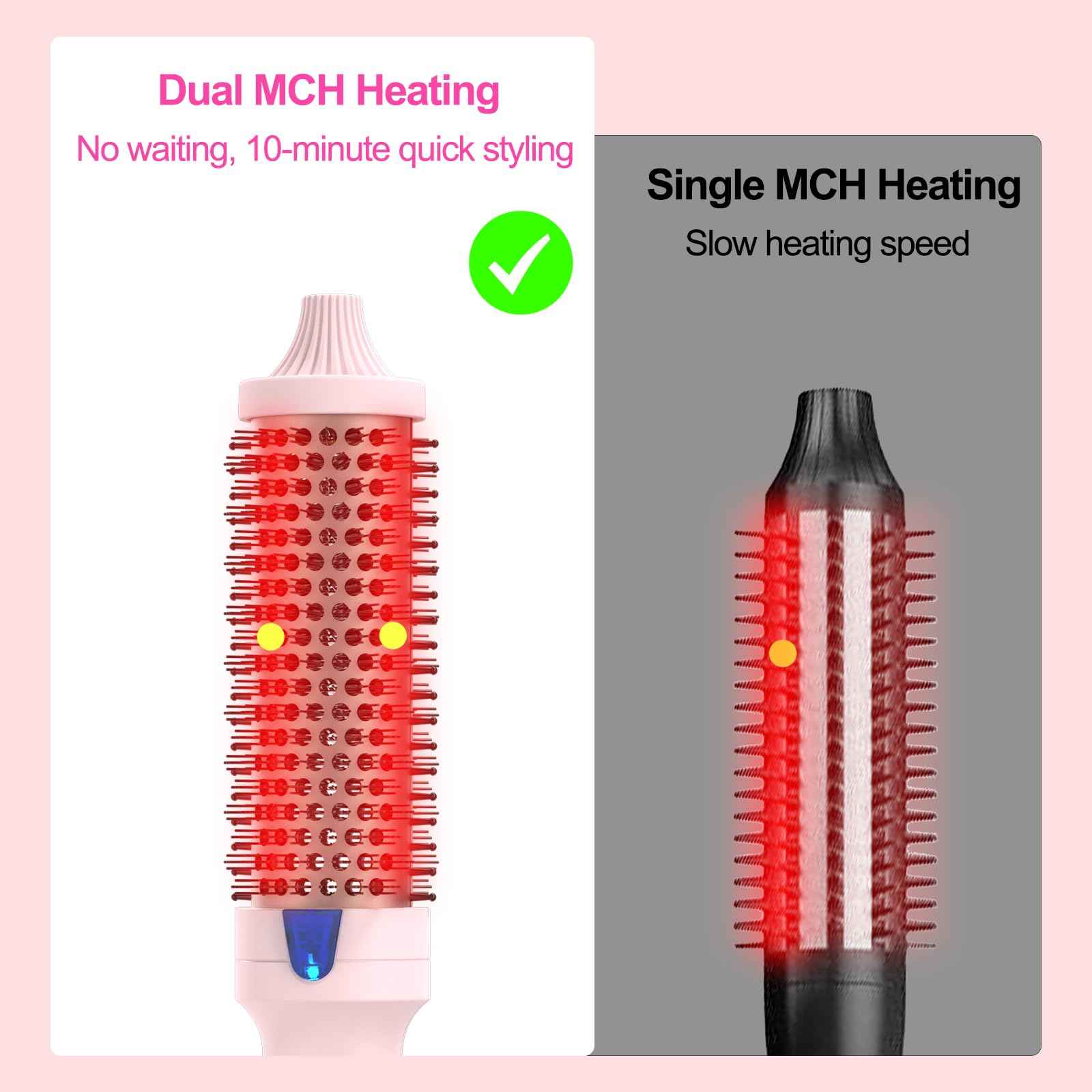 K&K 1.7 Inch Cool-AIR TECH Hair Styling Tool Bounce Brush, Heated Thermal Round Brush with Negative Ion Technology, Multiple Heat Settings for Blowout Look with Hair Care Oil, Temperture Contronal