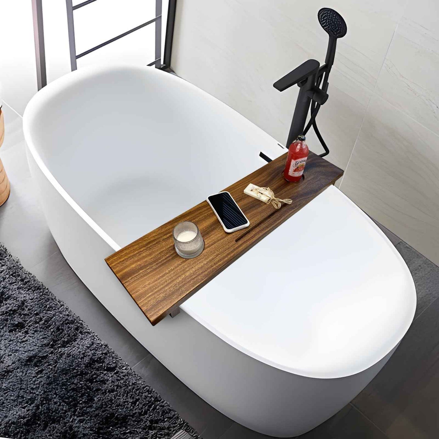 Graceware Walnut Bathtub Tray (35"x9"x2.5"), Luxury Bath Tray for Tub | Anti-Tip Adjustable Bathtub Trays for House Warming Gifts