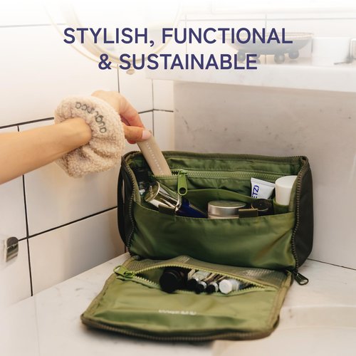 augustnoa Dopp Kit for Men | Travel Toiletry Bag with 11 Pockets & Expandable Side Compartments | Water-Resistant, Eco-Friendly Recycled Material | Compact, Lightweight & Perfect for Travel Essentials