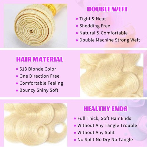 613 Bundles Blonde Bundles Human Hair 28 Inch 613 Body Wave bundles 100% Unprocessed 12A Grade Brazilian Virgin Hair Bundles 1 Bundle Human Hair 613 Blonde Bundle Human Hair Extensions for Women