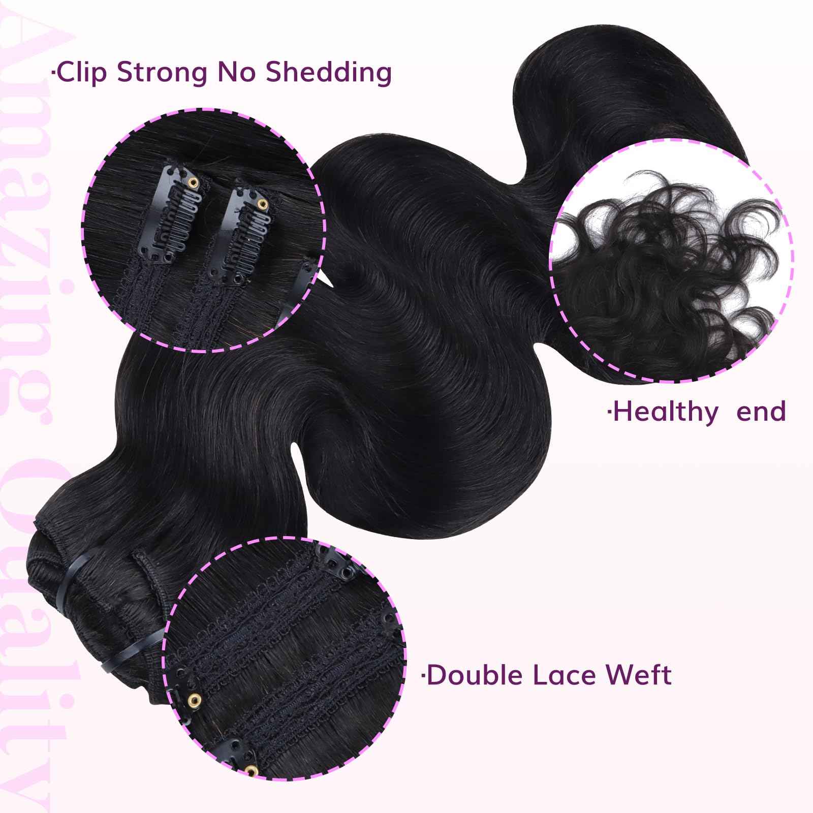 IDN BEAUTY Clip in Hair Extensions Real Human Hair Body Wave 120g Natural Black Double-layer Lace Clip In for Black Women Soft Breathable Lace Invisible Seamlessly Blending 7pcs 20 Inch