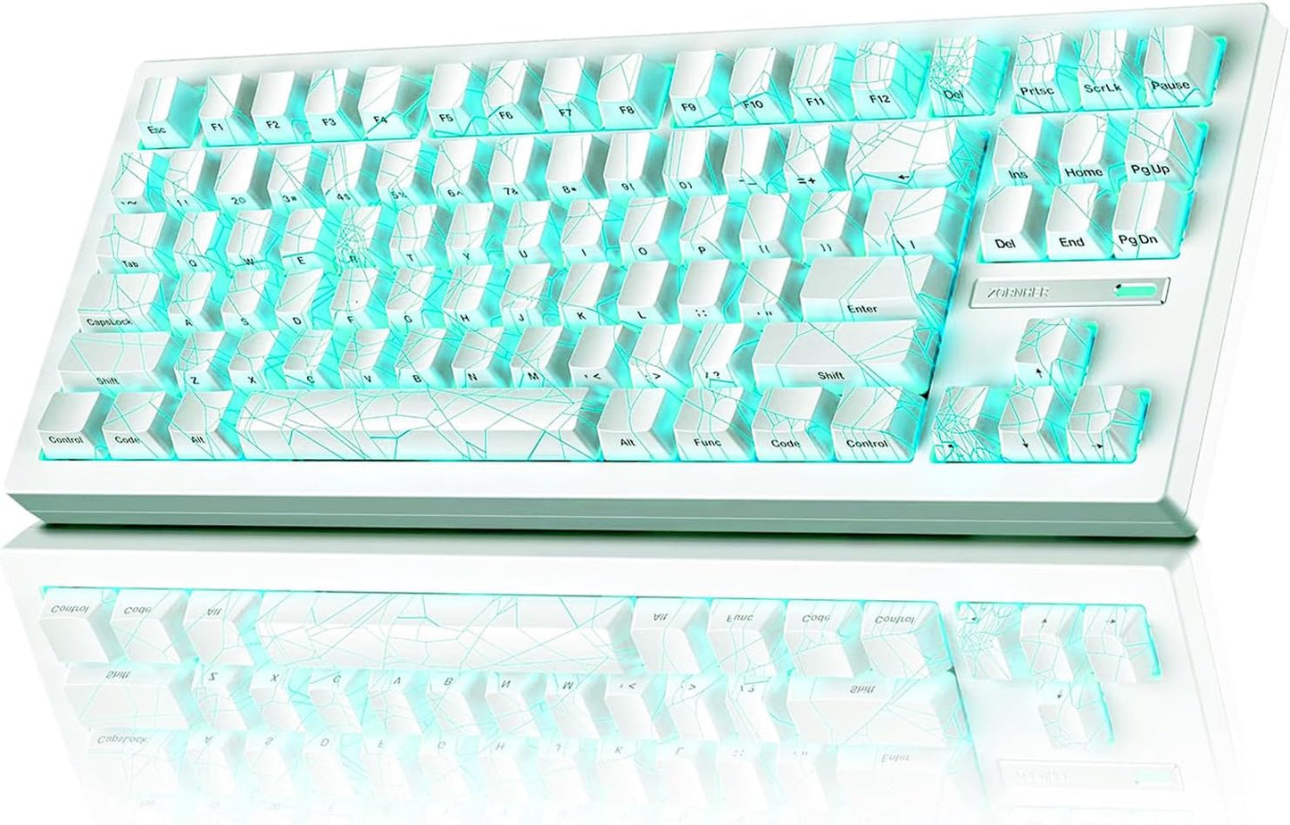 ZORNHER ZH870 Wireless Mechanical Gaming Keyboard,80% White Custom Creamy Sound Keyboard with White Spider Web IMD PC Keycaps,Pre-lubed Linear Switches,Hot-Swappable,RGB Backlit