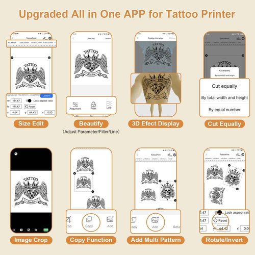 Meihengtong Tattoo Stencil Printer Bluetooth Thermal Wireless Portable Tattoo Stencil Transfer Machine Copier with 10pcs Transfer Paper P8008 Compatible with Android, iOS & Windows