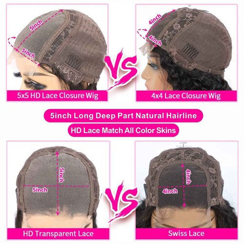 Aaliweya 5x5 HD Transparent Lace Closure Wigs Human Hair Body Wave 5x5 Closure Wigs for Women 150% Density Glueless Wigs Pre Plucked Soft and Smooth Natural Black Color 18 inch