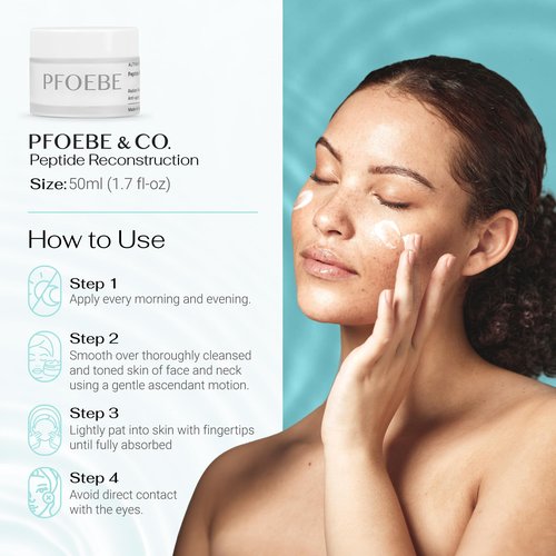 Pfoebe & Co. Peptide Reconstruction Cream | Face, Neck, Jawline, Decolletage | Swiss Glacier Water Infused | Firm & Tighten | Deep Care for Sun Damage | Time-Defying Hydration | Radiant Skin - 50ml