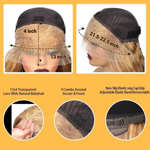 SOSATISFY Honey Blonde Wig Human Hair 200 Density 13x4 Blonde Wig Human Hair Body Wave Human Hair 27# Colored Wigs Pre Plucked with Baby Hair for Women 24 inch