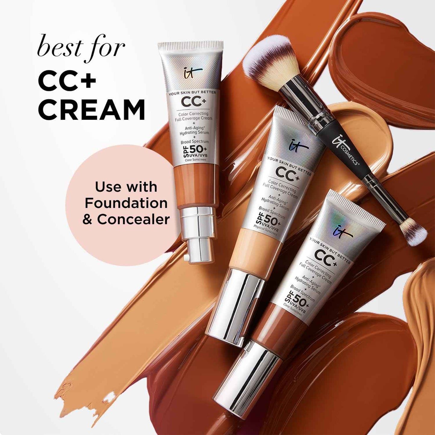 IT Cosmetics Face Makeup Brush Bundle – For Foundation, Concealer, CC+ Cream, Pressed + Loose Powders – Includes Complexion Perfection Brush #7 + Luxe Wand Ball Powder Brush #8 – Airbrushed Look