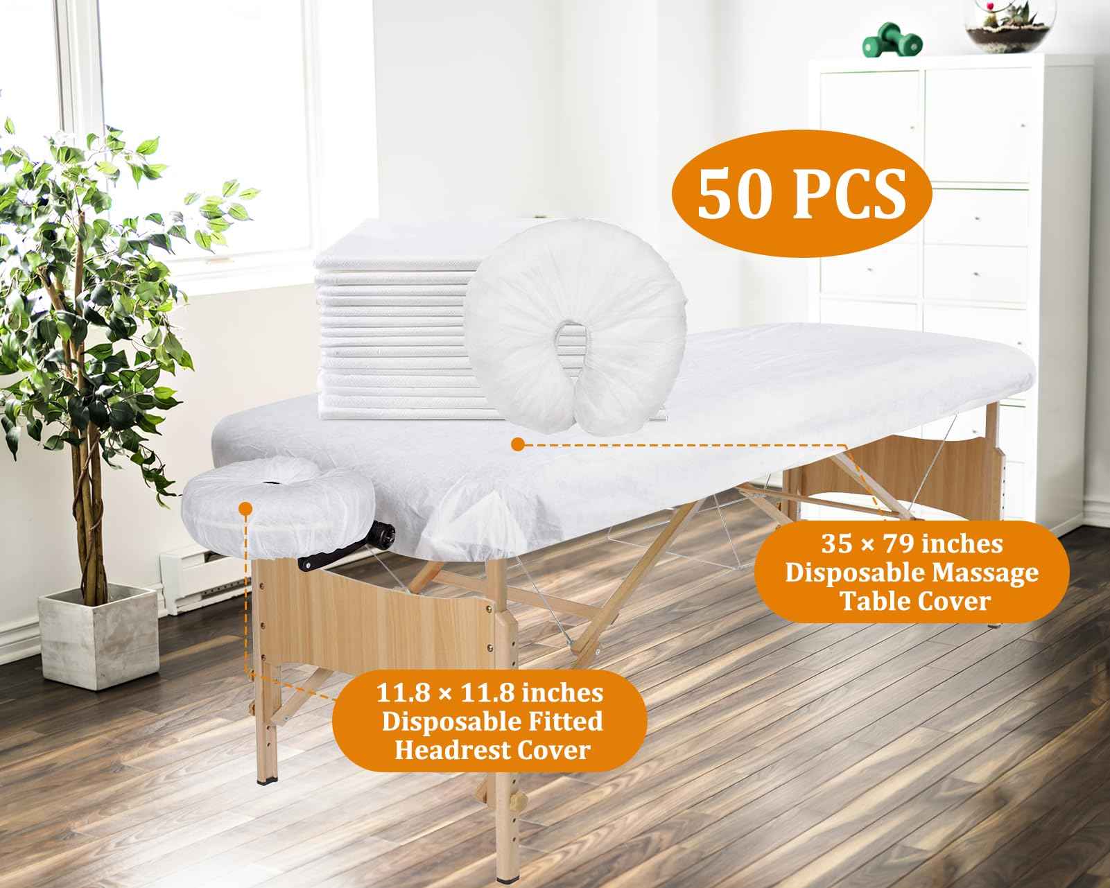 100 Pcs Disposable Fitted Massage Table Sheet Set - 50 Pcs Breathable Spa Bed Sheets and 50 Pcs Face Cradle Covers/Headrest Covers