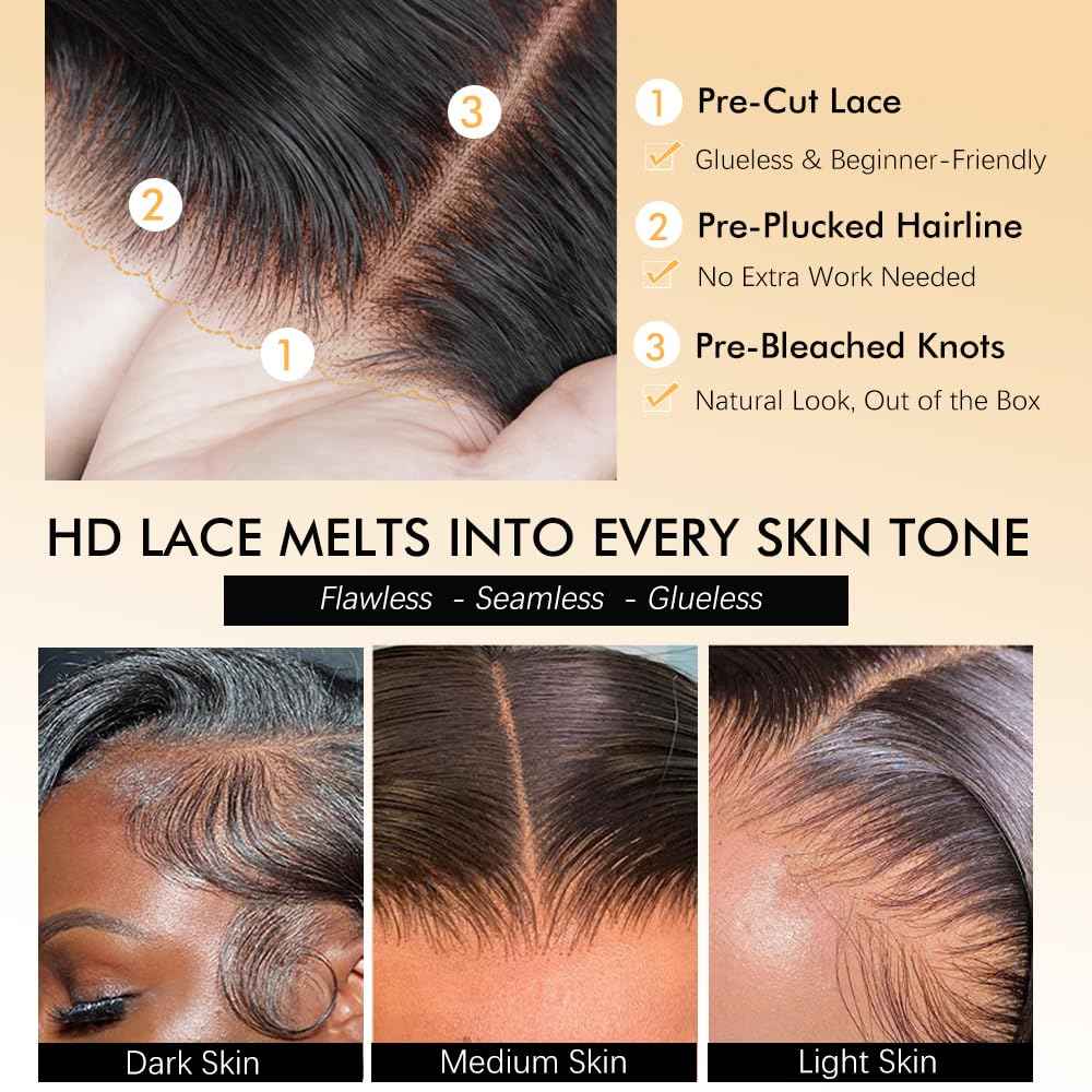 Goulus 7x6 Deep Wave Glueless Wigs Human Hair Pre Plucked Pre Cut 250% Density Drawstring Wig Human Hair Wear and Go Glueless Wigs for Black Women Natural Color #1B 16 Inch