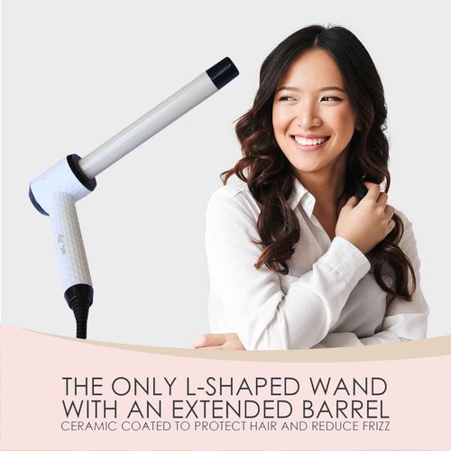 Mr Big Extra Long L-Shaped Curling Wand - First Angled Wand with an Extended 8” Barrel - Best XL Wand for Curling Long Hair and Extensions Quicker - Ceramic, Auto Off, Dual Voltage - 1” Diameter