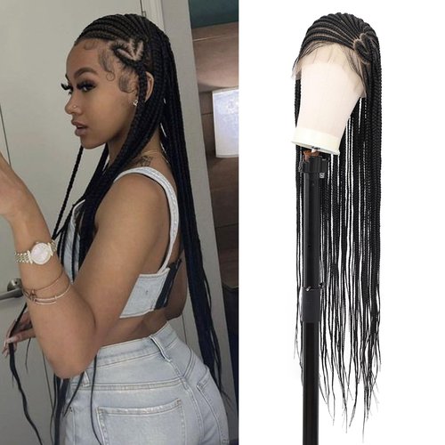 Kalyss 39 Inch Lemonade Box Braided Wigs for Black Women Synthetic Doulble Ful Lace Unique Heart Look Braided Lace Frontal Wig with Baby Hair for Women