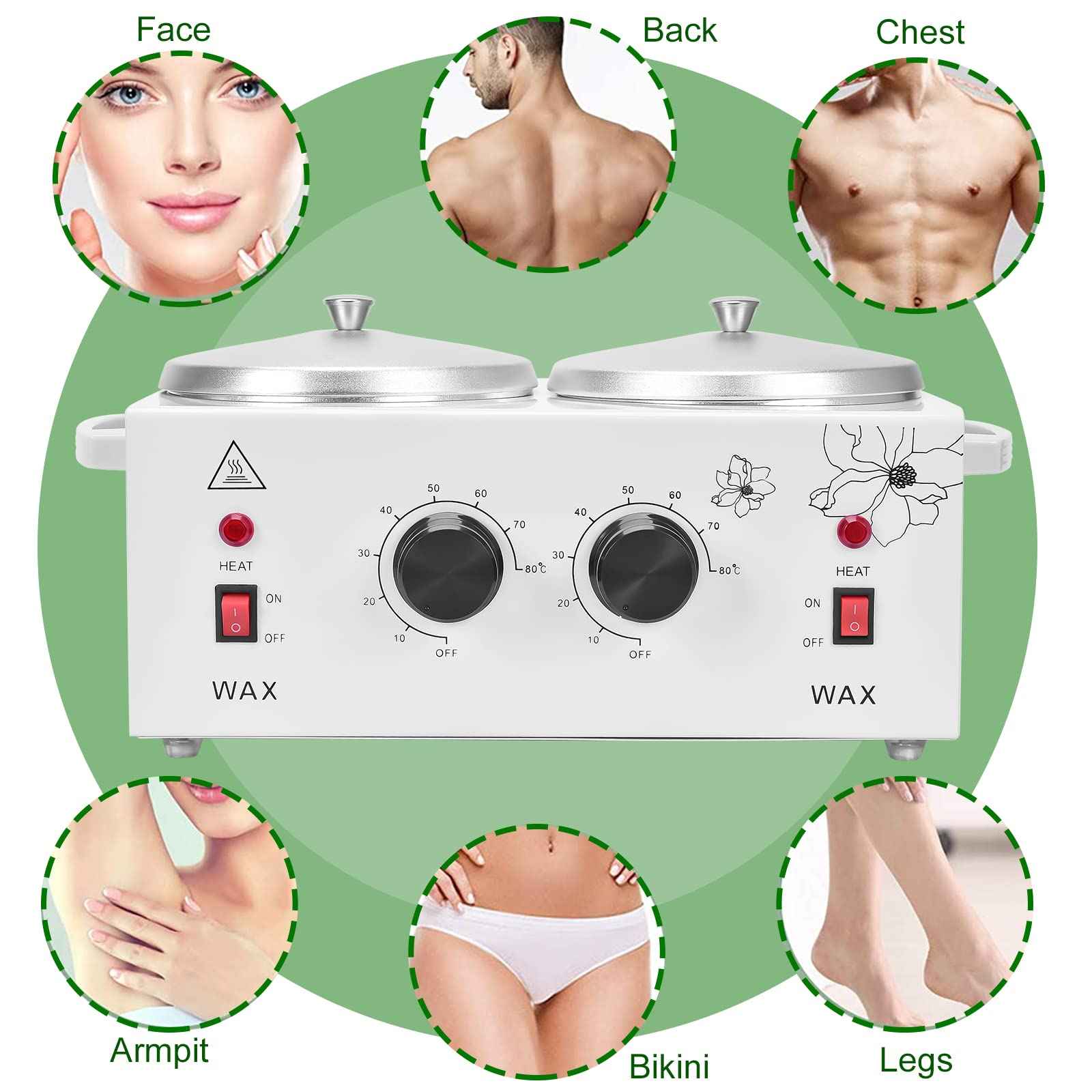 Panghuhu88 Panghuhu88 Double Professional Wax Warmer Pot,Dual Parrafin Waxing Machine, SPA Equipment Adjustable Temperature, Facial Skin Hair Removal Tool Set