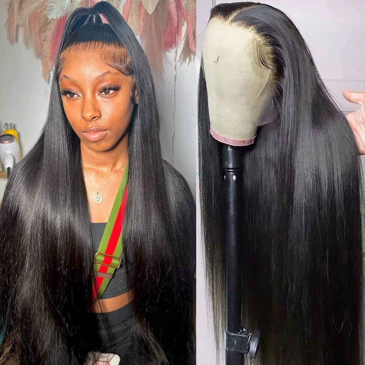 MYLOCKME 24 Inch Straight Lace Front Wig - Human Hair, 13x6 Frontal, HD Lace, 150% Density, Glueless & Pre-Plucked