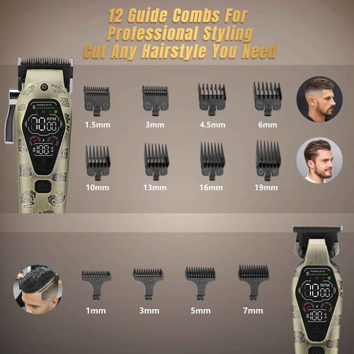 Beatslm Hair Clippers for Men Professional, T-Blade Hair Trimmer for Men, Electric Shaver Razor, Beard Trimmer, 3 in 1 Cordless Barber Clippers and Trimmers Set, Haircutting Kit LCD Display (Bronze)
