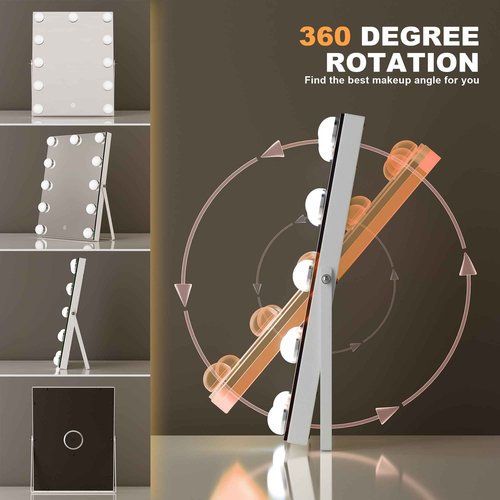 MINISO Vanity Mirror with Lights and Bluetooth Speaker- 10.6" x 13.8" Hollywood Makeup Mirror with 3 Color Lights, Smart Touch Control