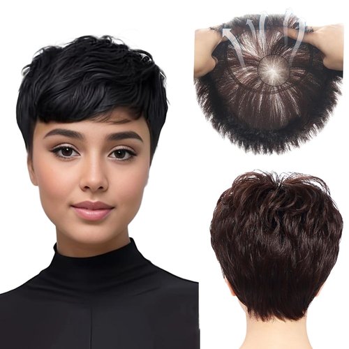 BESTOPPER Pixie Cut Wigs For black Women Human Hair Short Wig Full Hand-made Pixie Cut Wig 9A Brazilian Human Hair short Wig (Natrual Black, Curly/wavy)