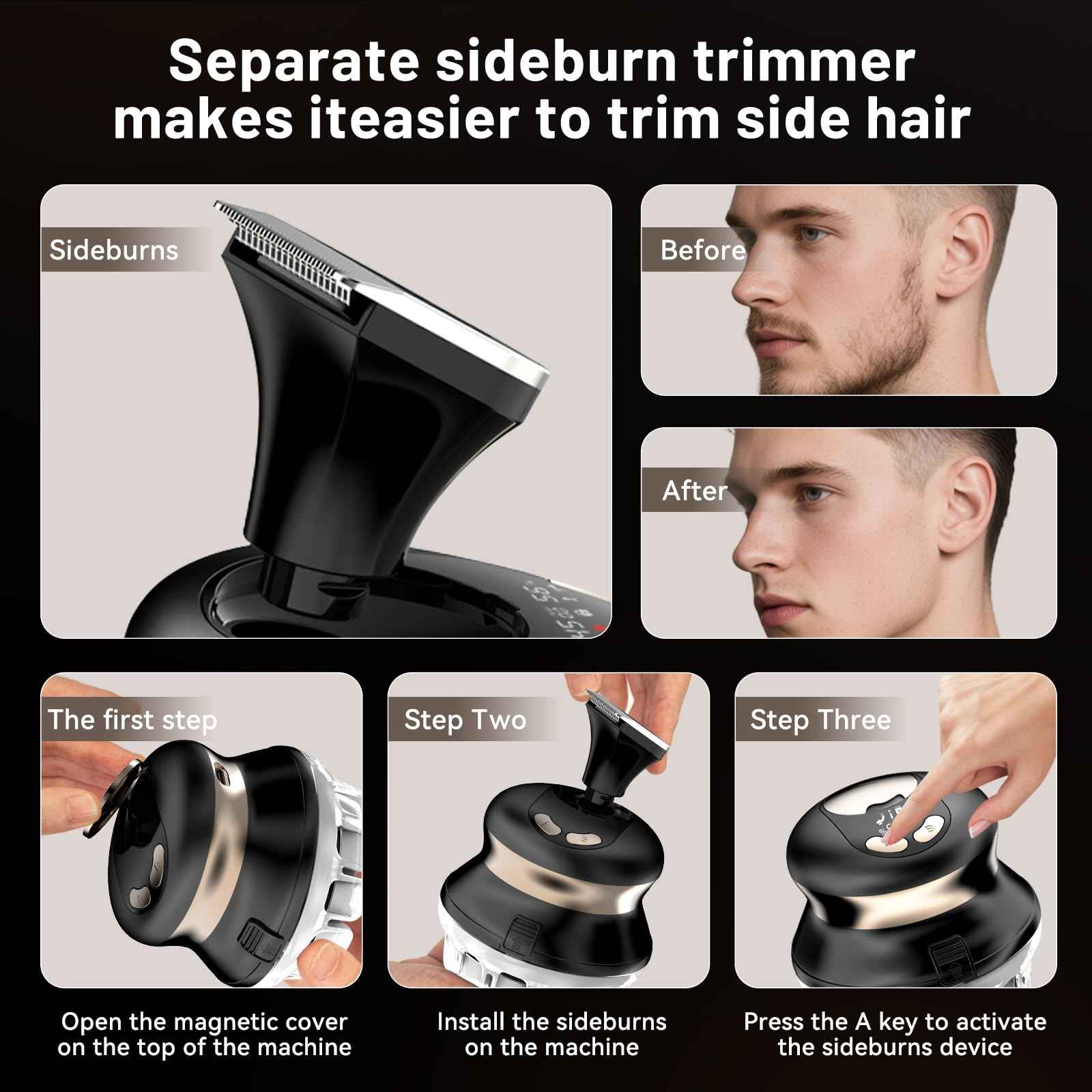 Moricsom Self Haircut Kit for Men – IPX6 Waterproof Rechargeable DIY Cut System Head Trimmer Cutter Machine with Sideburns Tool for Man, Simple Hair Cutting for Males Gradual Short Hair (Black)