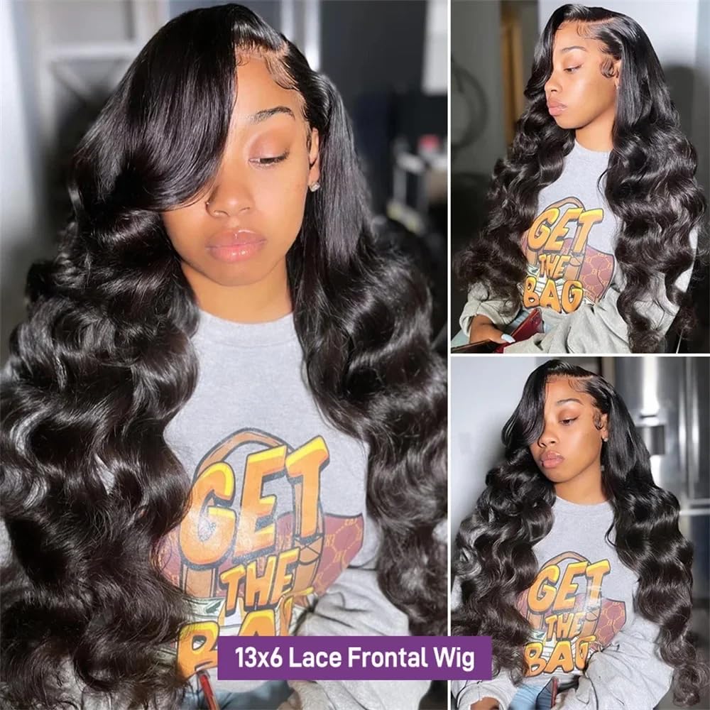 13x6 Body Wave Lace Front Wig Human Hair HD Transparent Body Wave Frontal Wig Pre Plucked With Baby Hair 26 Inch 200% Density Glueless Black Body Human Hair Wigs for Women
