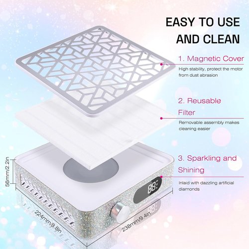 Nail Dust Collector Quiet 4500RPM: for Acrylic Gel Dip Powder Nails Professional Nail Vacuum Extractor Cleaner Nail Tech Must Haves for Beginner Manicure Pedicure Nail Salon Home Use