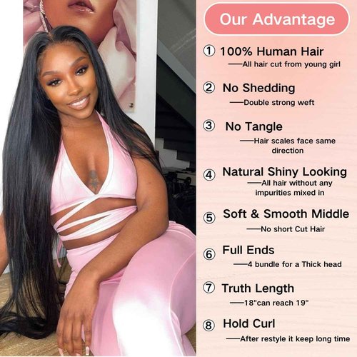 Aliprincess 12A Human Hair Bundles 18 20 22 24 4 Straight Bundles 100% Unprocessed Brazilian Virgin Hair Deals Human Hair Extensions Quick Weave Natural Black for Women