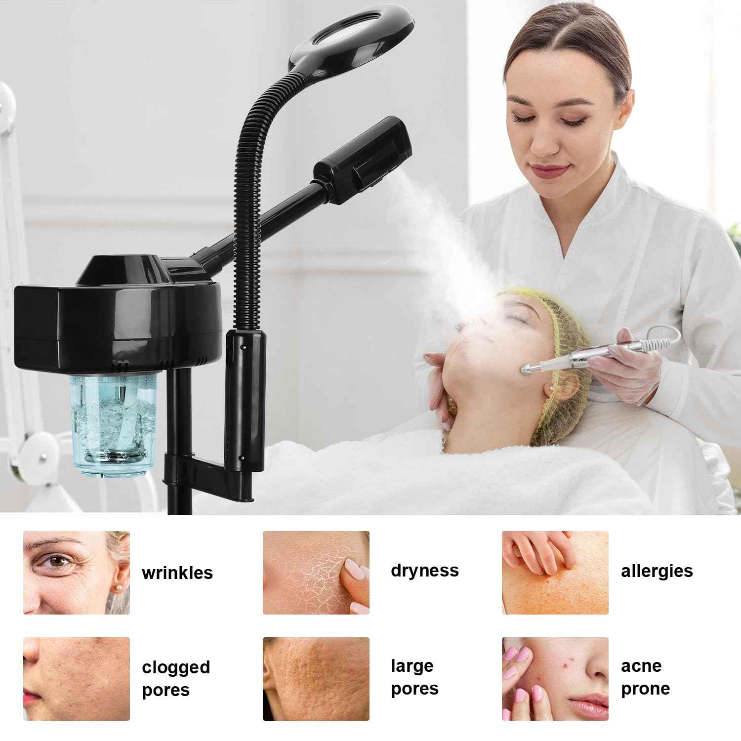 2 in 1 Facial Steamer Professional Ionic Face Steamer with 5X Magnifying Lamp&Adjustable Hot Mist Nozzle, Esthetician Facial Steamer Salon Spa Beauty Skin Care Equipment