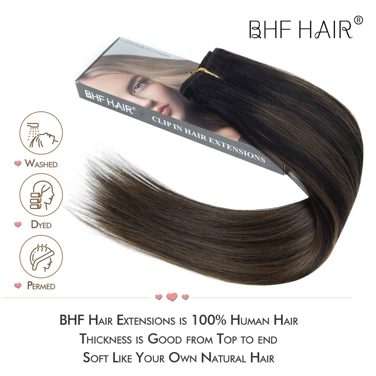 18" Clip in Remy Human Hair Extensions Balayage Dark Brown to Maroon Brown Human Hair Extensions, Double Weft Thickness to Ends, 100% Female Extensions, 6 Pack 70g / 2.45oz.