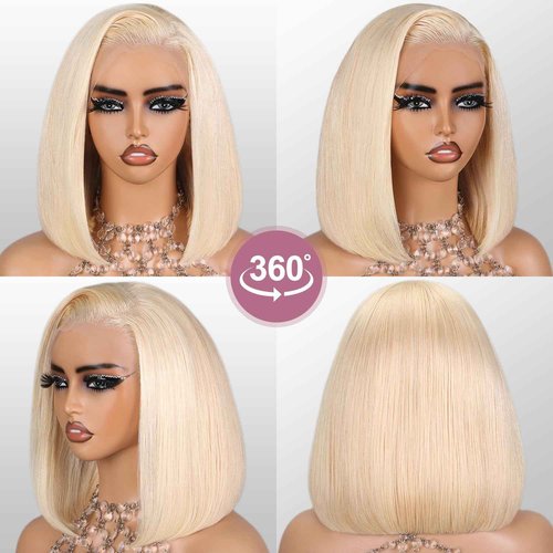 SUPERLOOK Blonde Bob Wig Human Hair 613 Lace Front Wig Human Hair 13X4 lace Front Bob Wig Pre Plucked With Baby Hair 210% Density 613 Short Bob Wigs for Women 10inch