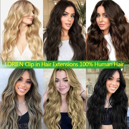 LORIEN Clip in Hair Extensions Real Human Hair, 24 Inch 120g, 1 Jet Black, Clip in 100% Brazilian Remy Human Hair Extensions 8pcs Per Set with 18 Clips Double Weft