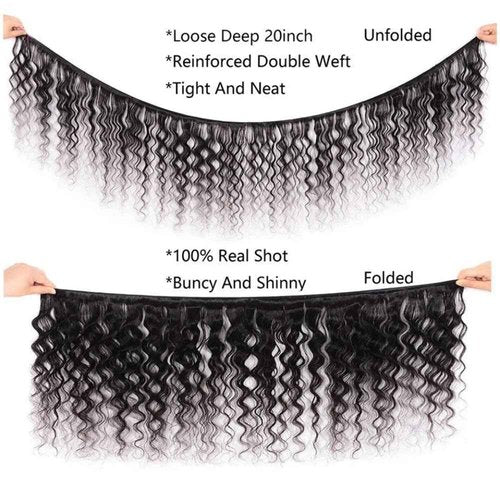 Loose Deep Wave Bundles Human Hair 3 Bundles Loose Wave (20 22 24 Inch) Wet and Wavy Hair Weft Brazilian Full Virgin Remy Hair Weave for Women Natural Color