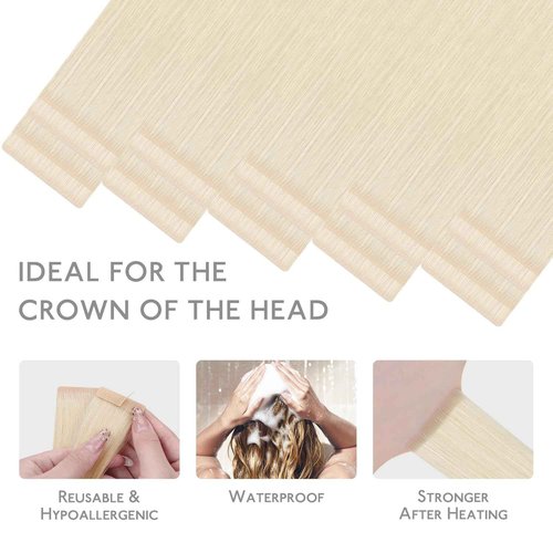 WENNALIFE Invisi Edge Tape in Hair Extensions Human Hair, 18 Inch 50g 20pcs Platinum Blonde Invisible Luxury Remy Hair Extensions Natural Seamless Injected Tape Ins Straight Extensiones De Cabello