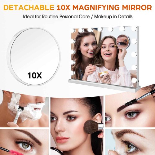 M MIVONDA Hollywood Vanity Mirror with Dimmable 15LED Bulbs Lights 3 Lighting Modes 2in1 Large Lighted Makeup Mirror for Desk and Wall with Plug-in and USB Charger Port