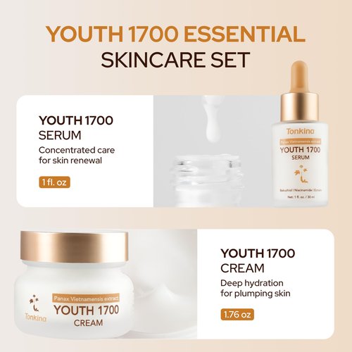 Tonkina Youth 1700 Essential Trio Set, Vietnamese Ginseng Anti-Aging Skin Care Kit with Serum, Eye Cream & Moisturizer for Wrinkle Care & Firm, Radiant Skin, For All Skin Types