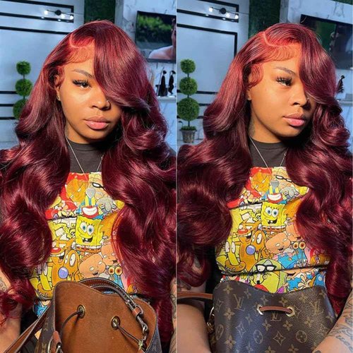 AOSUN 99j Burgundy Lace Front Wigs Human Hair Glueless Wine Red Colored Body Wave Wigs Pre Plucked with Baby Hair 180 Density 13x4 HD Transparent Frontal Wig for Women