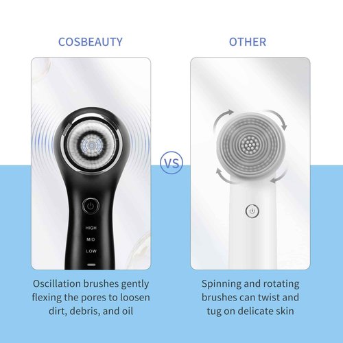 COSBEAUTY Face Scrubber Exfoliator Sonic Facial Cleansing Brush with 5 Interchangeable Brush Head,Face Brush Cleanser for Men IPX7 Waterproof,Wireless Rechargeable for Massaging,Deep Cleansing(Black)