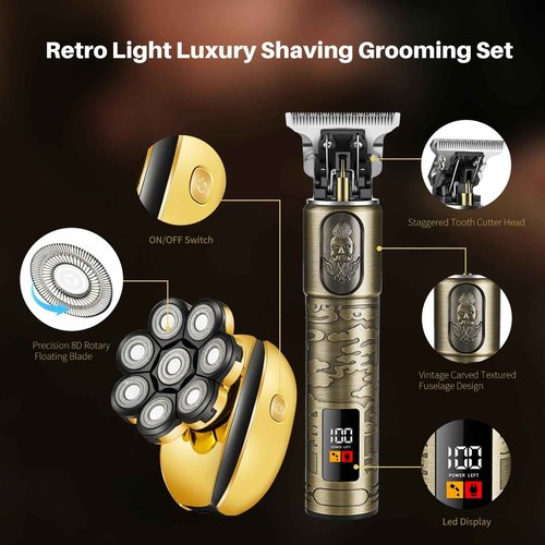ROZIAPRO Head Shavers for Bald Men & Professional Hair Trimmer Zero Gapped T-Blade Trimmer, Multifunctional Bald Shavers Rechargeable Edgers Barber Clippers Men’s Grooming Kit