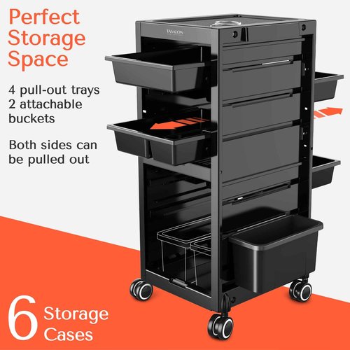 Tasalon Professional Salon Trolley Cart, Station with 4 Drawers & 2 Storage Baskets, Multipurpose Salon Station Cart